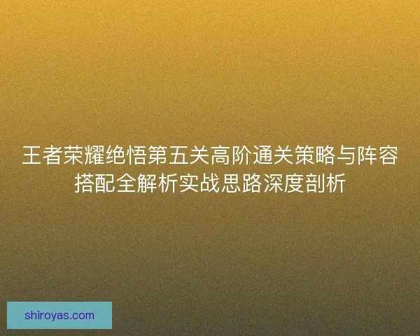 王者荣耀绝悟第五关高阶通关策略与阵容搭配全解析实战思路深度剖析