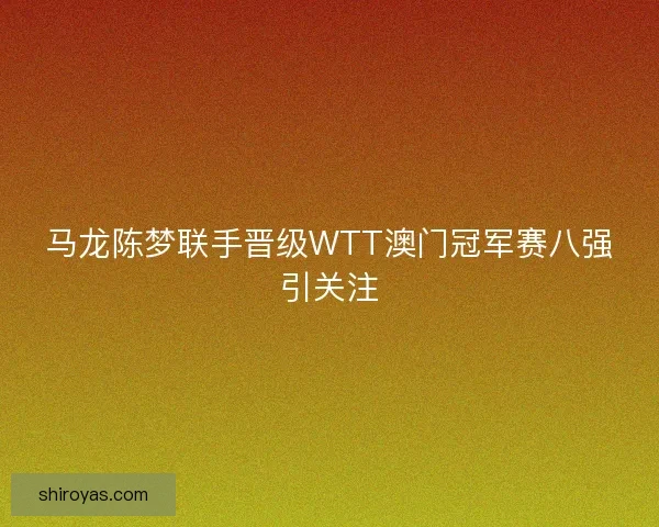 马龙陈梦联手晋级WTT澳门冠军赛八强引关注